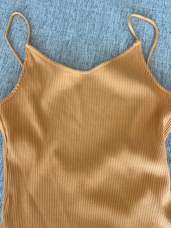 H&M Ribbed Spaghetti-Strap Bodysuit - Orange - Picture 4 of 10